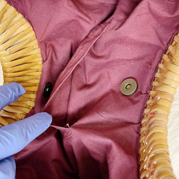 Old Navy‎ Canvas Handbag Summer Wooden Handles - Picture 5 of 8